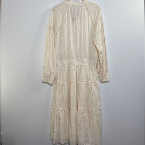 Lauren Ralph Lauren Cream Tiered Boho Midi Dress Size 14 - Picture 6 of 7
